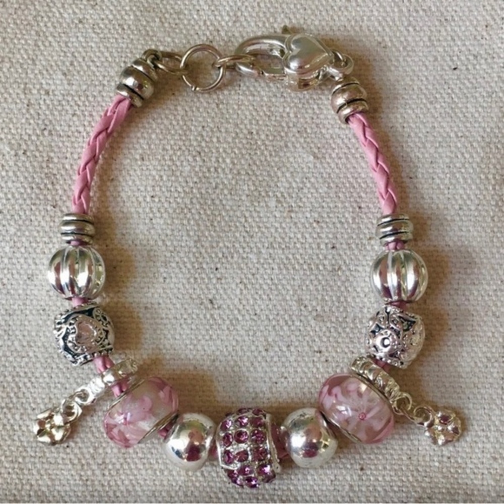 Hostess Pick 🥳💥Pink Cord Bracelet with Silver Beads and Decorative Charms